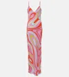 Pucci Printed Silk Crepe Long Dress In Pink