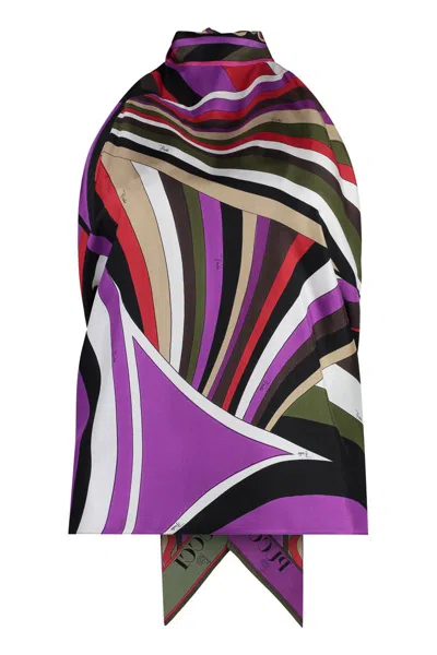 Pucci Marmo-print Silk-twill Top In Purple