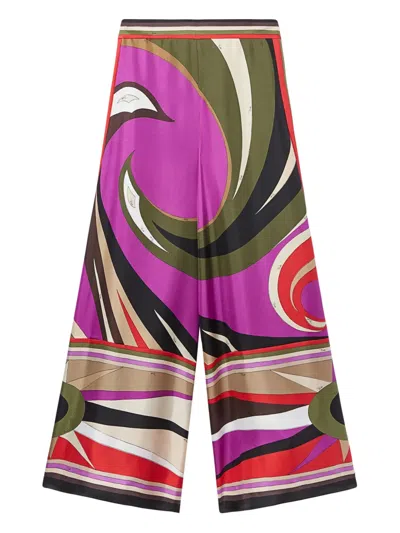 Pucci Printed Silk Trousers In Multi