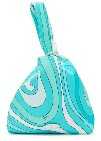 Pucci Printed Silk-twill Pochette Bag In Blue