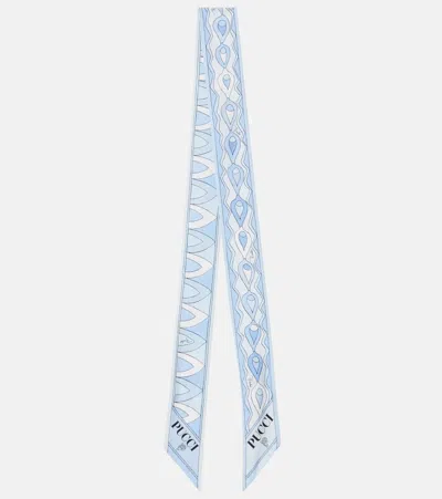 Pucci Printed Silk Twill Scarf In Blue