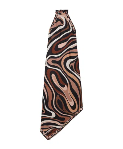 Pucci Printed Silktwill Halterneck Dress In Brown