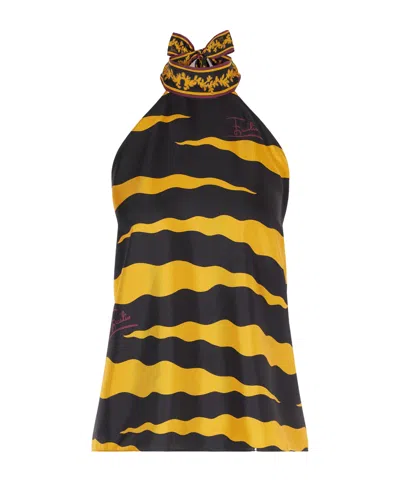 Pucci Printed Silk-twill Halterneck Top In Yellow