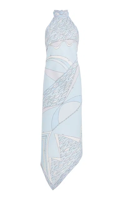 Pucci Printed Silk-twill Maxi Dress In Blue