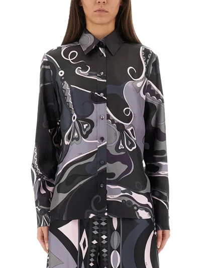 Pucci Printed Silk-twill Shirt In Gray