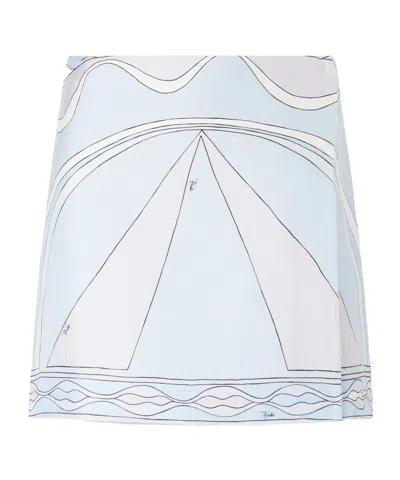 Pucci Printed Silk-twill Wrap Mini Skirt In Blue