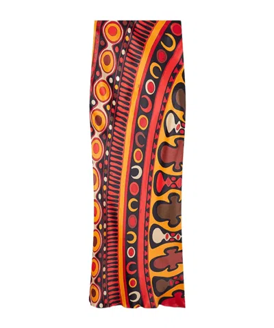 Pucci Soleil-print Straight Maxi Skirt In Orange