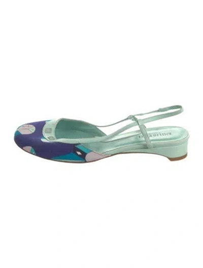Pre-owned Pucci Printed Slingback Flats In Green