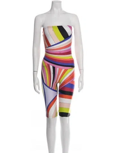 Pre-owned Pucci Printed Strapless Romper In White