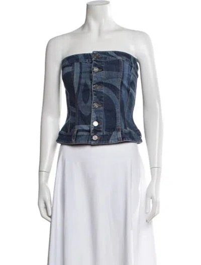 Pre-owned Pucci Printed Strapless Top In Blue