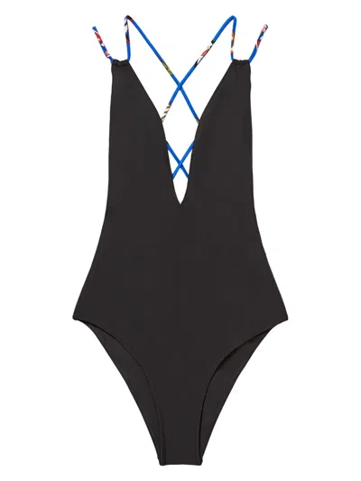 Pucci Thin Shoulder Strap Swimsuit In Black