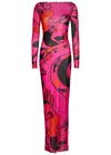Pucci Orchidee-print Tulle Dress In Fuchsia Black In Pink