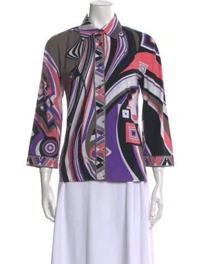 Pre-owned Pucci Printed Three-quarter Sleeve Button-up Top In Neutral