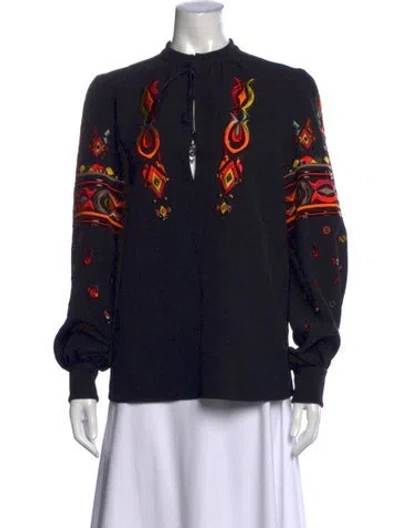 Pre-owned Pucci Printed Tie Neck Blouse In Black