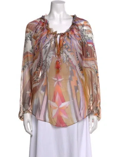 Pre-owned Pucci Printed Tie Neck Blouse In Neutral