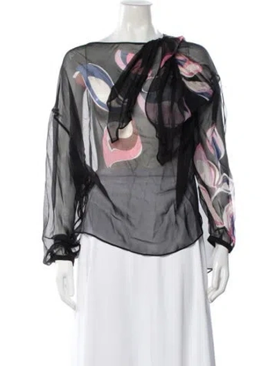 Pre-owned Pucci Printed Tie Neck Blouse In White