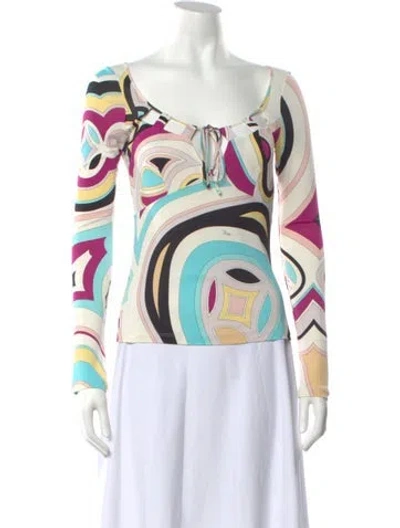 Pre-owned Pucci Printed Tie Neck Top In Neutrals