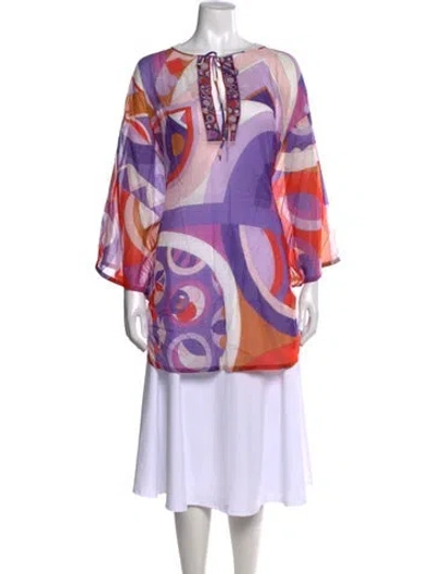 Pre-owned Pucci Printed Tie Neck Top In Purple