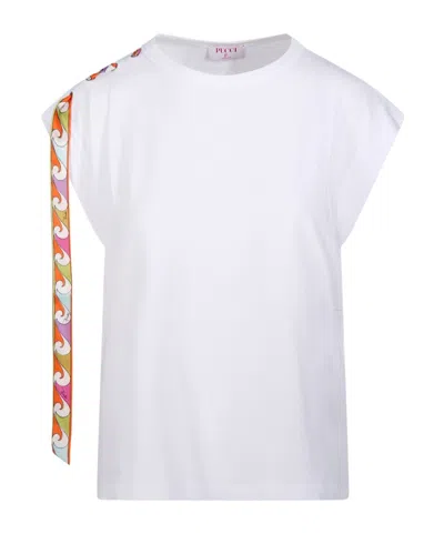 Pucci Printed Tie-shoulder T-shirt In White