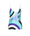Pucci Silk Sleeveless Top Lightweight V-neck In Blue