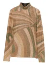 Pucci High Neck Long Sleeve Abstract Print Top In Brown