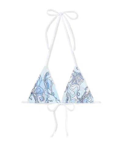 Pucci Printed Triangle Bikini Top In Blue