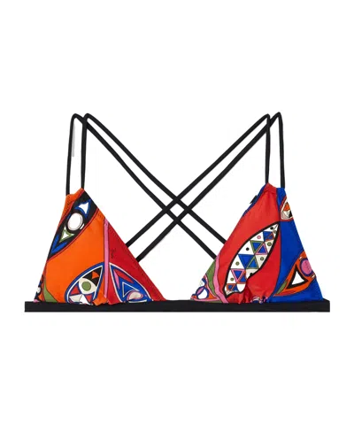 Pucci Printed Triangle Bikini Top In Red