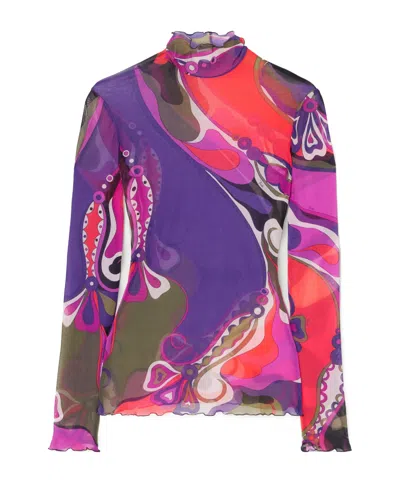 Pucci Printed Tulle Blouse In Multi