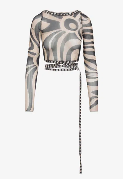 Pucci Tulle Mesh Top Signature Print Straps In Multi