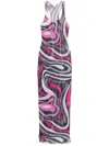 Pucci Abstract Pattern Sheer Overlay Floor-length Dress In Multi