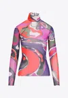 Pucci Abstract-print Turtleneck Sheer Top Clothing In Multi