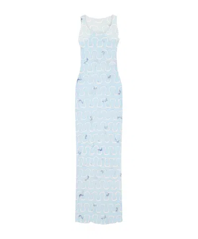 Pucci Printed Tulle Maxi Dress In Blue