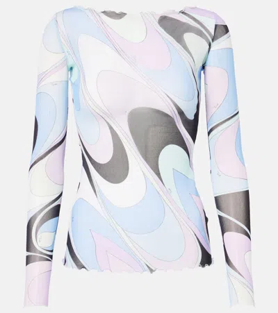 Pucci Printed Tulle Top In Blue