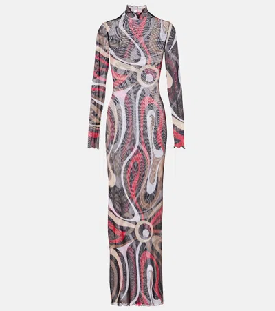 Pucci Printed Tulle-trimmed Jersey Maxi Dress In Multi