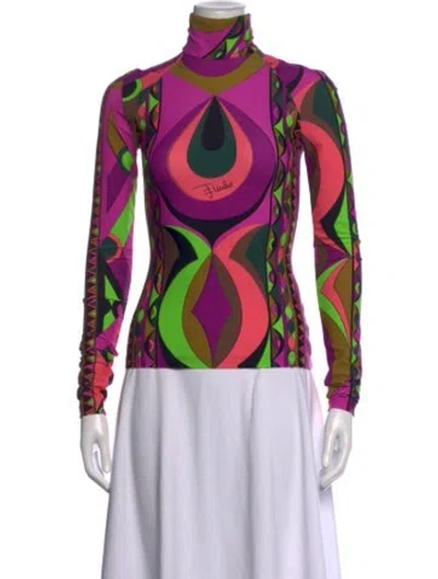 Pre-owned Pucci Printed Turtleneck Top In Purple