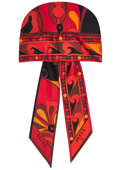 Pucci Printed Twill Triangle Scarf In Red