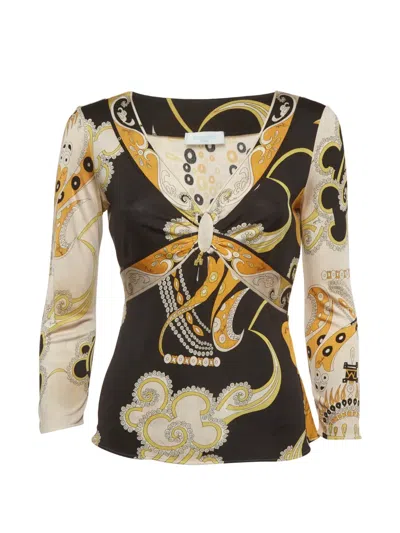 Pre-owned Pucci Printed V-neck Blouse In Black