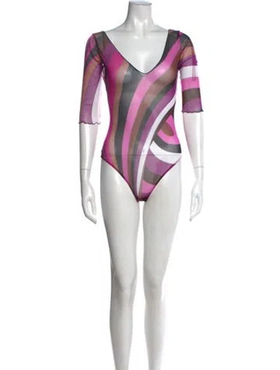Pre-owned Pucci Printed V-neck Bodysuit In Pink