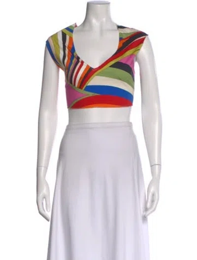 Pre-owned Pucci Printed V-neck Crop Top In Neutral