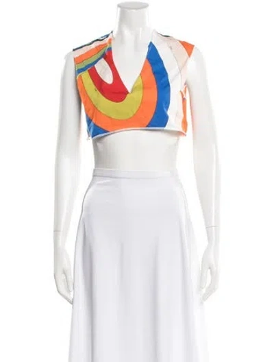 Pre-owned Pucci Printed V-neck Crop Top In Pink