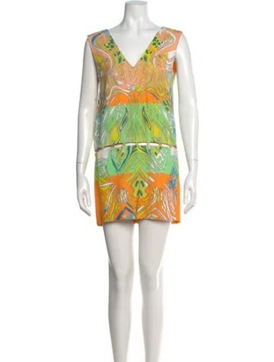 Pre-owned Pucci Printed V-neck Romper In Orange