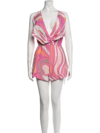 Pre-owned Pucci Printed V-neck Romper In Pink