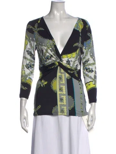 Pre-owned Pucci Printed V-neck Top In Black