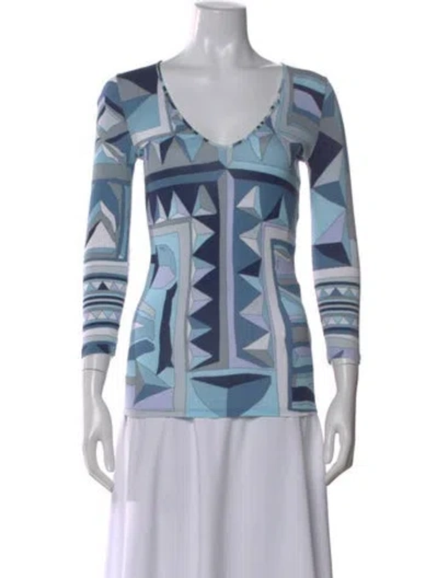 Pre-owned Pucci Printed V-neck Top In Blue
