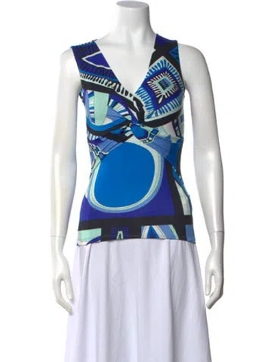 Pre-owned Pucci Printed V-neck Top In Blue