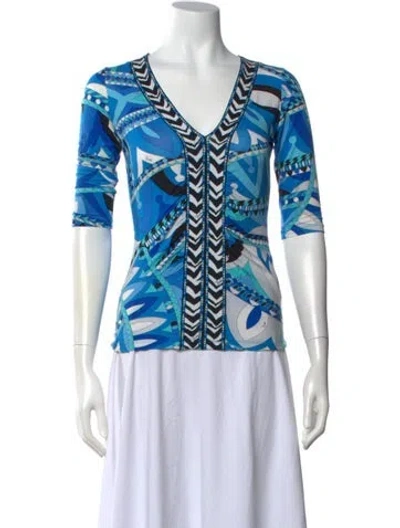 Pre-owned Pucci Printed V-neck Top In Blue