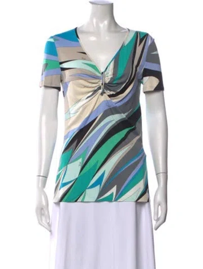 Pre-owned Pucci Printed V-neck Top In Grey