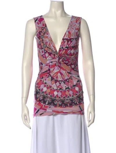 Pre-owned Pucci Printed V-neck Top In Multi