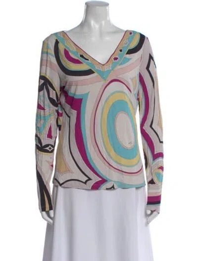 Pre-owned Pucci Printed V-neck Top In Multi
