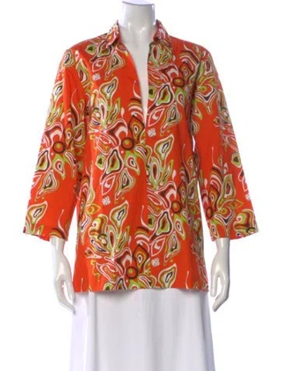 Pre-owned Pucci Printed V-neck Top In Orange